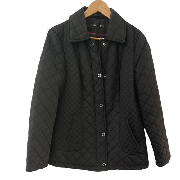 Calvin Klein Black Quilted Puffer Coat Full Zip &‎ Snap Collared Size Small - Picture 4 of 11